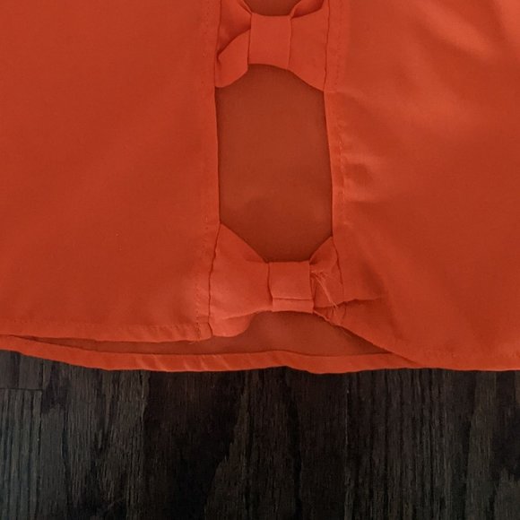Orange Red  open back bows Blouse Top - Picture 4 of 4